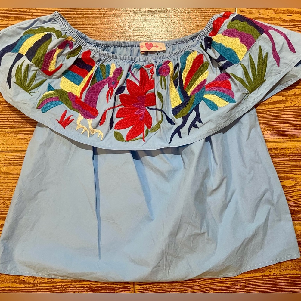 Buddy Love Blue Blouse with Colorful Embroidery